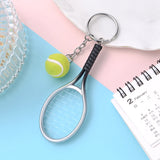 Lkblock Funny Tennis Ball Mini Keychain for Women Men Racket Key Chain Accessories Bag Pendant KeyrinSouvenir Gifts for Sports Lovers