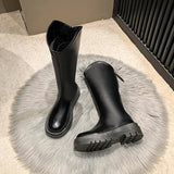 Lkblock Korean Big Size Long Boots for Women Fashion Casual Autumn Winter Black Leather Platform Shoes Female New Designer Knight Boots