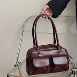 Lkblock Vintage Women Business Shoulder Bags Simple Ladies Commute Tote Bag Pu Leather Female Underarm Bag Burgundy Large Handbags Purse