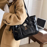 Lkblock Large Capacity Black Tote Bag Women High Street Pu Leather Chic Casual Handbag Female Vintage Shoulder Bags Bolso Mujer