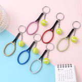 Lkblock Funny Tennis Ball Mini Keychain for Women Men Racket Key Chain Accessories Bag Pendant KeyrinSouvenir Gifts for Sports Lovers