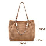 Lkblock Women's Large Capacity Casual Soft Tote Bags Fashion Design Chain Pearl Shoulder Bag Female Commuter Bag