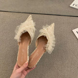 Lkblock Slides Rhenstone Summer Jewels Rubber Shoes Pointed Toe Women's Slippers and Ladies Sandals Mules Low Heel Outside Crystals