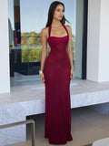 Lkblock Elegant Backless Sexy Maxi Dress For Women Fashion Lace-up Sleeveless Bodycon Club Party Evening Long Dress New