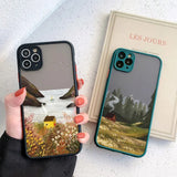 Lkblock Retro Scenery Painted Phone Case For iphone 16 7 8 Plus SE2 X XS XR 16 14 12 13 11 Pro Max Large Flower Fields Log Cabin Covers