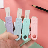 Lkblock Solid Color Rubber Erasers Simple Push-Pull Design Refillable Pencil Eraser School Office Supplies Student Stationery Gifts