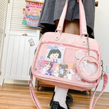 Lkblock Japanese Harajuku Itabag Girls PU Transparent Bag School Student Handbags Ita Bag Tote JK Uniform Shoulder Crossbody Bag