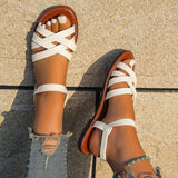 Lkblock Summer New Women's Flat Bottom Roman Strap Sandals with Non slip Rubber Soles Fashion Women's Shoes