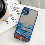 Lkblock Watercolor Phone Case For IPhone 14 13 12 11 15 Pro Max Mini X XS XR Max 7 8 Plus SE2 Cases Ocean Waves Shockproof Covers