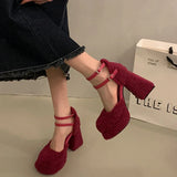 Lkblock Platform Night Club Mary Jane Shoes Fashion Cross Strap Thick Heel Shoes Ladies Dancing Party Prom Shoes