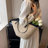 Lkblock Casual Women Stylish Cotton Rope Knitted Weave Handbags Chic Big Totes Large Capacity Shoulder Bags Lady Travel Shopping Bags