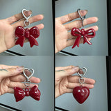 Lkblock Exquisite Temperament Red Heart Bow Charms Keychain Versatile Phone Pendant Fashion Backpack Hanging Ornament Accessories Gifts