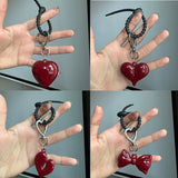 Lkblock Exquisite Temperament Red Heart Bow Charms Keychain Versatile Phone Pendant Fashion Backpack Hanging Ornament Accessories Gifts