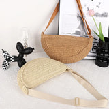 Lkblock Simple Paper Rope Women's Shoulder Bags Summer Fashion Straw Semicircle Crossbody Bag Casual Beach Woven Handbags Underarm Bag