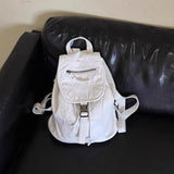 Lkblock Pure White Womens Backpack Vintage Leather Soft Washed American Style Backpack College Style Large Capacity New Travel Bag