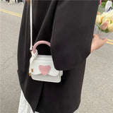 Lkblock Mini Bags for Women 2024 New Korean Contrast Heart Fashion Shoulder Bag PU Leather Casual Women's Crossbody Bag Mobile Phone Bag