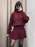 Lkblock Autumn Women's High Collar Solid Color Knit Pullover Set New Women Fashion Long Sleeve Casual Skirts Suits 2024 Female Outfits