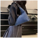 Lkblock Vintage Denim Hobos Bag Women Retro Chain Handle Chic Casual Underarm Bag Purse Ladies Fashion Y2k Handbag