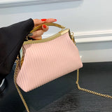 Lkblock New Ladies High Quality Evening Bag Metal Chain Bag Messenger Bag Fashion Solid Color Leather Shoulder Bag Casual Lock Handbag