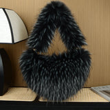 Lkblock Luxury Fluffy Plush Shoulder Bag Heart Shaped Faux Fur Bags for Women Handbag Designer Brands Soft Hobo Winter Tote Bag Purses