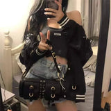 Lkblock Vintage Y2K Hot Girls Underarm Bag Fashion Black Women's Shoulder Crossbody Bags Strappy Duffel Handbags