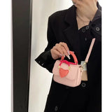 Lkblock Mini Bags for Women 2024 New Korean Contrast Heart Fashion Shoulder Bag PU Leather Casual Women's Crossbody Bag Mobile Phone Bag