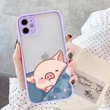 Lkblock Cute Pink Pig Cartoon Phone Case For iPhone 16 14 15 11 13 12 Pro Max Mini For iPhone X XS XR 7 8 Plus SE2 Soft back Covers