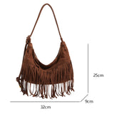 Lkblock Bohemian Style Women Bag New Frosted Tassel Underarm Bag Large Capacity Shoulder Bag Crossbody Bag