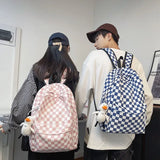 Lkblock Solid Color Schoolbag Backpack Boys Girls Junior High School Students Plaid Student Schoolbag New Japanese Backpack