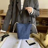Lkblock Fashion Faux Suede Bucket Bag Mini Shoulder Bags for Women 2024 High Quality Purses and Handbags Designer Shopper Tote Clutch
