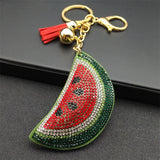 Lkblock Kawaii Watermelon Full Crystal Key Chain Women Men Alloy Leather Gold Color Fruit Keyring Bag Car Accessories Jewelry