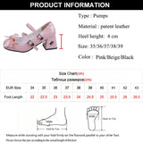 Lkblock Pink Mary Jane Lolita Shoes Women Autumn Y2K Patent Leather Low Heels Pumps Woman Silk Bowtie Ankle Straps Party Shoes