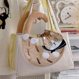 Lkblock Cute Cat Large Capacity Storage Bags Handbag Shoulder Bags Armpit Bag Kawaii Canvas Bag Women Bags Tote Bag HandBags