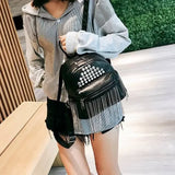 Lkblock Mini Backpacks Fashion Design Brand Tassel Rivet Shoulder Bag for Women Versatile Leisure Travel Bag Y2k Leather Student Handbag