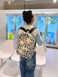 Lkblock Japanese Original Leopard Star Canvas Backpack for Women Y2k College Student Commuting Large Capacity Backpack Leisure Handbag