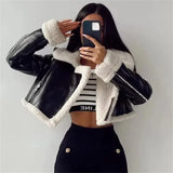 Lkblock Women Solid Cropped Leather Jacket Zipper Long Sleeves 2024  Autumn Winter Coat Vintage Female Chic Lady Outfits Short  Jackets