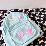 Lkblock Mint Green Fresh Star Butterfly Dog Backpack for Girls Y2k Nylon Lightweight Student Backpacks Leisure Large Capacity Travel Bag