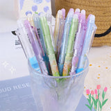 Lkblock 6pcs Erasable Gel Pens Romantic Flowers Blue Black Ink Signature Pens with Erasers 0.5mm Cute Pens Writing Tools Office School