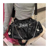 Lkblock Women Y2k Grunge Shoulder Bag Commuter Vintage Motor Punk Handbags Harajuku Gothic Large Underarm Bags High-capacity 2024 Trend