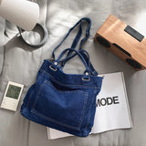 Lkblock Denim Shoulder Bags For Women Thread Canvas Casual Totes 100% Cotton Tooling Packages Large Capacity Cloth Handbags Korea Bags