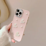 Lkblock Ins Cute 3D Pearl Love Heart Phone Case For iPhone 16 15 14 13 12 11 Pro Max X XS XR 8 7 Plus SE 2022 Soft Silicone Bumper Cover