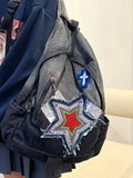 Lkblock Harajuku Y2k Women Bags Vintage Gradient Blue Denim Star Backpacks College Student Large-capacity Bookbag Chic Schoolbags