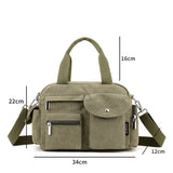 Lkblock New Canvas Handbag Women's Shoulder Crossbody Bag Fashionable and Casual Trendy Canvas Multi Pocket Zipper Tote Bag