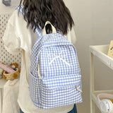 Lkblock Japanese Small Fresh High School Student Bag Female Korean Ins Wind Student Junior High School Student Plaid Bow Backpack