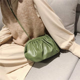 Lkblock Simple Women Cloud Messenger Bag Ladies Green Pleated PU Leather Dumpling Crossbody Bag Female Evening Party Clutches And Purse