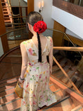 Lkblock Summer Woman Holiday Dress Elegant Floral Midi Dress Beach Style Sexy Sleeveless Dresses Harajuku Outwear Korean Fashion Dress