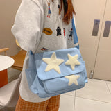 Lkblock Women Star Pattern Y2k Messenger Bag Casual Tote Lady Simple Large Capacity Shoulder Bag Girl Travel School Bookbag Handbag