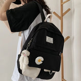 Lkblock Casual Student Schoolbag Cute Flower Nylon Soft Patchwork Bookbag for Teenagers Kawaii Backpack Female Fashion Trendy Bag