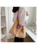 Lkblock Large-capacity Bag Handbag Knitting Shopping Bags Leisure Hand the Bill of Lading Shoulder Wool Woven Lattice Joker Tote