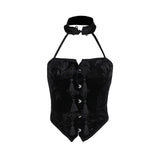 Lkblock Summer 2024 New Arrival Spicy Girl Tank Top Gothic  Style Sexy Choker Neck Black Qipao Button Top for Women